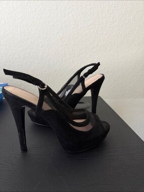 Nine West Black Suede Slingback Peep-Toe Heels